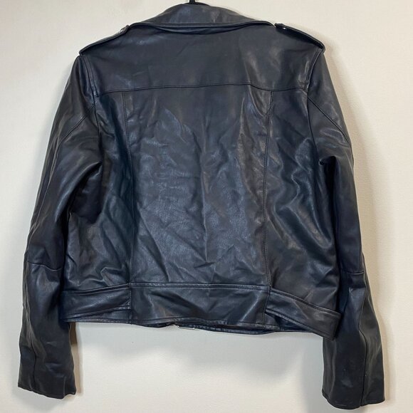 Calvin Klein Jeans Women's Black Faux Leather Jacket Large Moto Style Zip Pocket - Picture 7 of 14